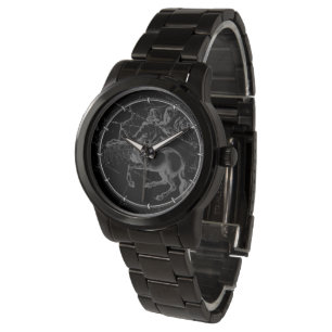 Stierbeeld Boogschutter Hevelius Kaart op Zwart Horloge