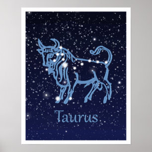 Stierbeeld en Dierenriemteken met Sterren Poster