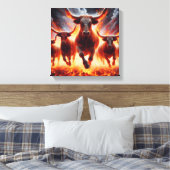 Stieren laden door een vurig landschap canvas afdruk (Insitu (Slaapkamer))