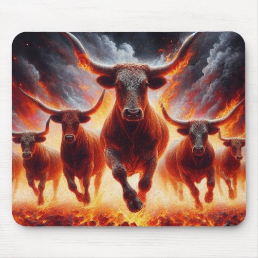 Stieren laden door een vurig landschap muismat (Voorkant)