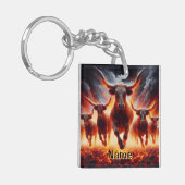 Stieren laden door een vurig landschap sleutelhanger (Voorkant Links)