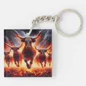 Stieren laden door een vurig landschap sleutelhanger (Achterkant)