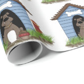 stierenhond in een hondenhuis met hydrant cadeaupapier (Rol Hoek)