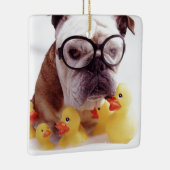 **STIERENHOND MET RUBBEREN EENDEN** KERSTMIS ORNAM KERAMISCH ORNAMENT (Rechts)