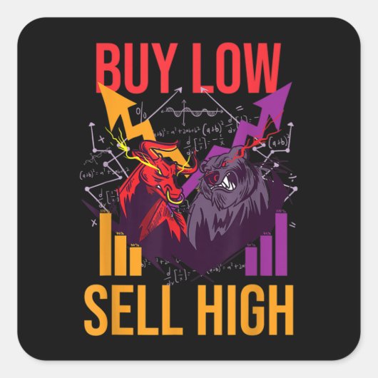 STIERENMARKT KOOP LAAG VERKOOP HOOG HANDEL AANDELE VIERKANTE STICKER (Voorkant)