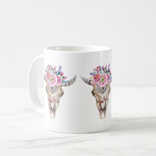 Stierenschedel en kleurrijke Rozen en knoppen Koffiemok (Voorkant links)