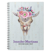 Stierenschedel met roze bloem en hoorns notitieboek (Voorkant)