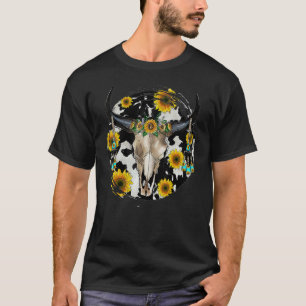 Stierenschedel Met Zonnebloem Luipaard Koehuid Wes T-shirt