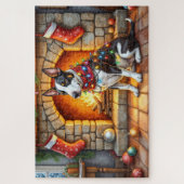 Stierenterriër Haard met Kerstverlichting Legpuzzel (Verticaal)