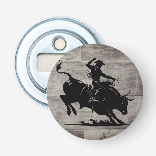 Stierrenrijder Rodeo Rustiek Button Flesopener (Voorkant)