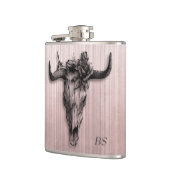 Stierschedel en roos strepen Rose gouden monogram Heupfles (Links)