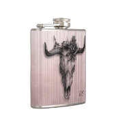 Stierschedel en Roze strepen Roze Gouden monogram Heupfles (Rechts)