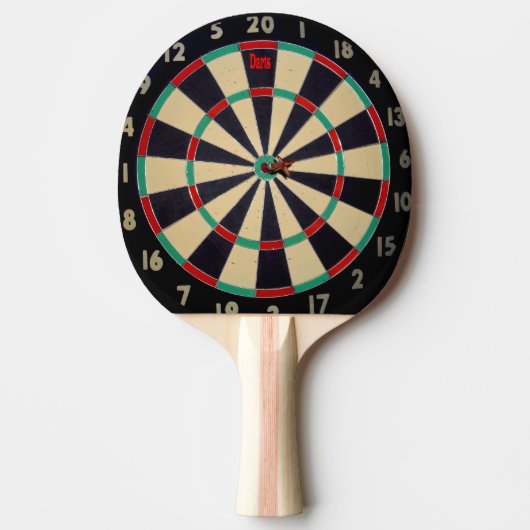 stiert ogen op een dartboard; tafeltennisbatje (Voorkant)