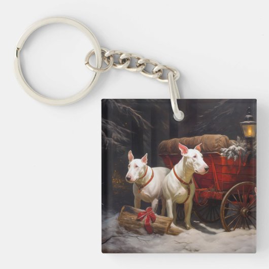 Stierterriër Sneeuw Slede Kerst Decoratie Sleutelhanger (Voorkant)