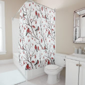 Stiervink Vogels en bessen Marsala Rood Douchegordijn (In situ)