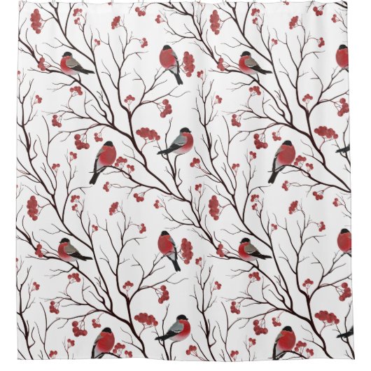 Stiervink Vogels en bessen Marsala Rood Douchegordijn (Voorkant)