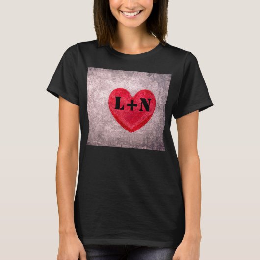 Stijfsgewassen Hart Monogram Personaliseer T-shirt (Voorkant)