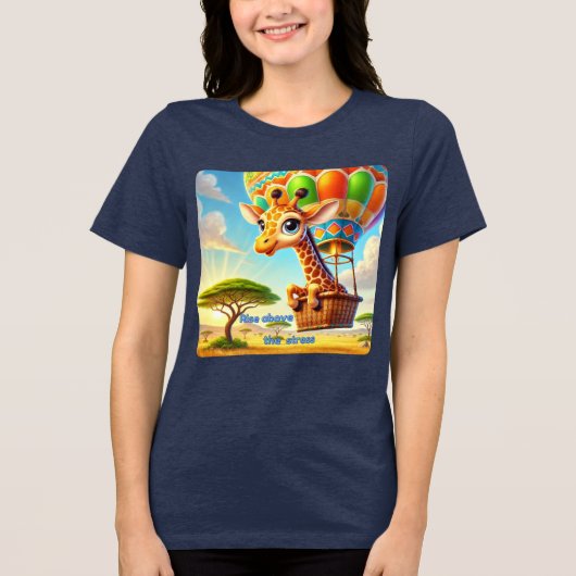 Stijg boven de Stress Giraffe Hete Luchtballon Tri-Blend Shirt (Voorkant)