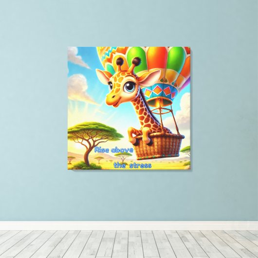 Stijg boven de stress - verheffende Giraffe Canvas Afdruk (Insitu (Houten vloer))