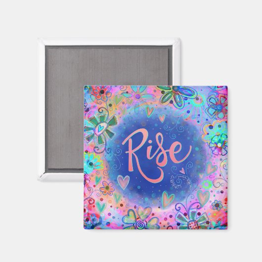 Stijg  Leuk Inspirerend Blauw Bloemen Inspiratie Magneet (Voorkant / Achterkant)