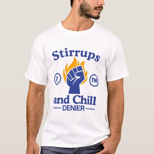 Stijgbeugels en chill denier t-shirt (Voorkant)