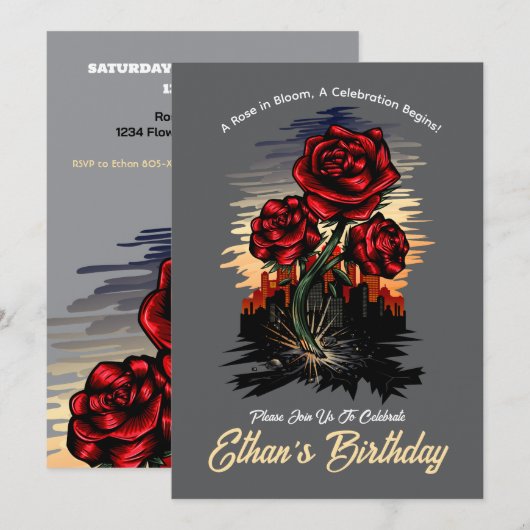 Stijgend Roos – Elegante bloemenverjaardag Kaart (Voorkant / Achterkant)