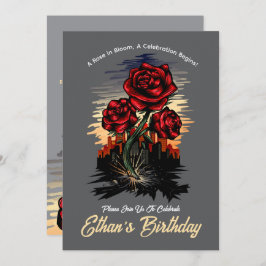 Stijgend Roos – Elegante bloemenverjaardag Kaart