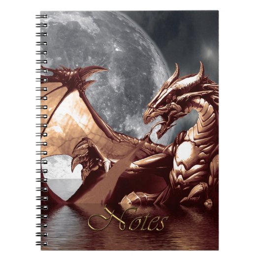 Stijgend Zee Dragon & Moon Fantasy Art Notitieboek (Voorkant)