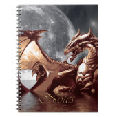 Stijgend Zee Dragon & Moon Fantasy Art Notitieboek (Voorkant)