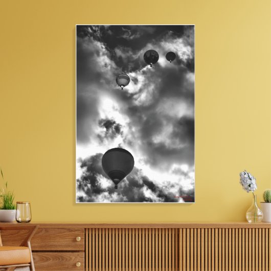 Stijgende Hete Luchtballonnen, fijne kunst zwart-w Canvas Afdruk (Insitu (Woonkamer))