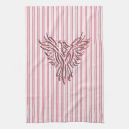 Stijgende roze foenix met roze banden theedoek