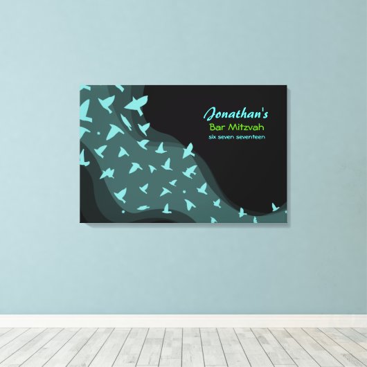 STIJGENDE VOGELS Bat Bar Mitzvah Teken in Geheugen Canvas Afdruk (Insitu (Houten vloer))