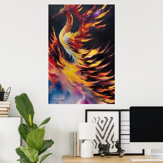 Stijging van de Phoenix - AI Fantasy Art Print (Thuiskantoor)
