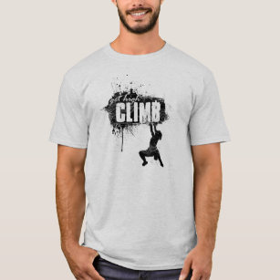 Stijgontwerp op rotsen met mannelijke klimmer t-shirt