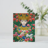 Stijl Abstract Aziatisch meisje met bloemen Briefkaart (Staand voorkant)