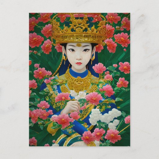  Stijl Abstract Aziatisch meisje met bloemen Briefkaart (Voorkant)