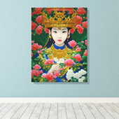 Stijl Abstract Aziatisch meisje met bloemen Canvas Afdruk (Insitu (Houten vloer))