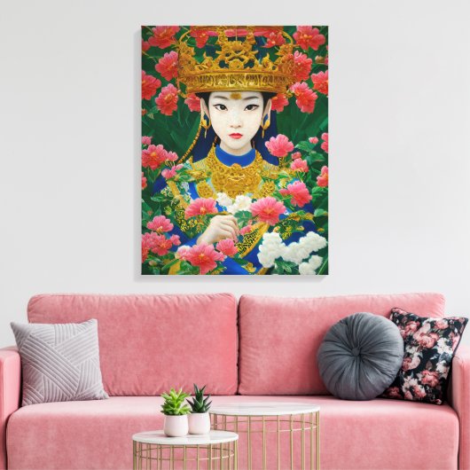  Stijl Abstract Aziatisch meisje met bloemen Canvas Afdruk (Insitu (Woonkamer))
