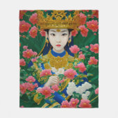 Stijl Abstract Aziatisch meisje met bloemen Fleece Deken (Voorkant)
