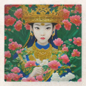 Stijl Abstract Aziatisch meisje met bloemen Glazen Onderzetter (Voorkant)