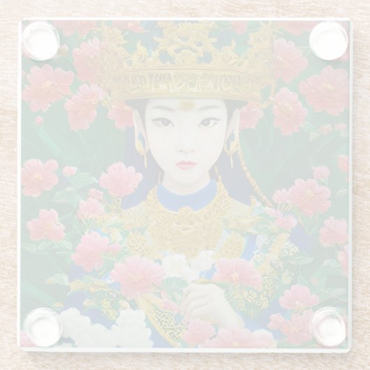  Stijl Abstract Aziatisch meisje met bloemen Glazen Onderzetter (Achterkant)