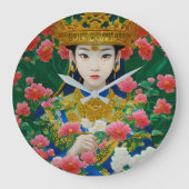  Stijl Abstract Aziatisch meisje met bloemen Grote Klok (Voorkant)