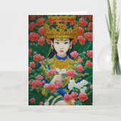 Stijl Abstract Aziatisch meisje met bloemen Kaart (Voorkant)
