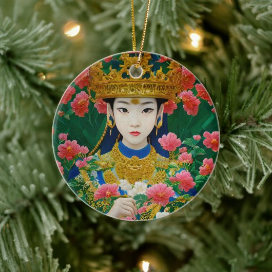  Stijl Abstract Aziatisch meisje met bloemen Keramisch Ornament (Boom)