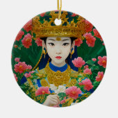  Stijl Abstract Aziatisch meisje met bloemen Keramisch Ornament (Voorkant)