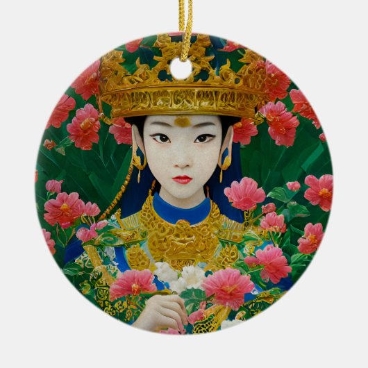  Stijl Abstract Aziatisch meisje met bloemen Keramisch Ornament (Voorkant)