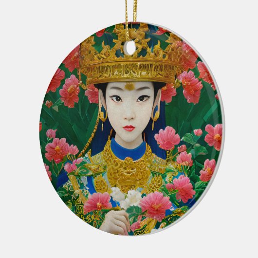  Stijl Abstract Aziatisch meisje met bloemen Keramisch Ornament (Links)