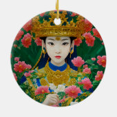  Stijl Abstract Aziatisch meisje met bloemen Keramisch Ornament (Achterkant)