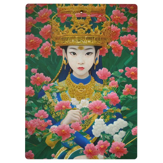Stijl Abstract Aziatisch meisje met bloemen Klembord (Achterkant)