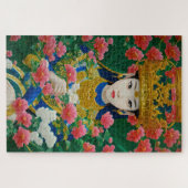  Stijl Abstract Aziatisch meisje met bloemen Legpuzzel (Horizontaal)